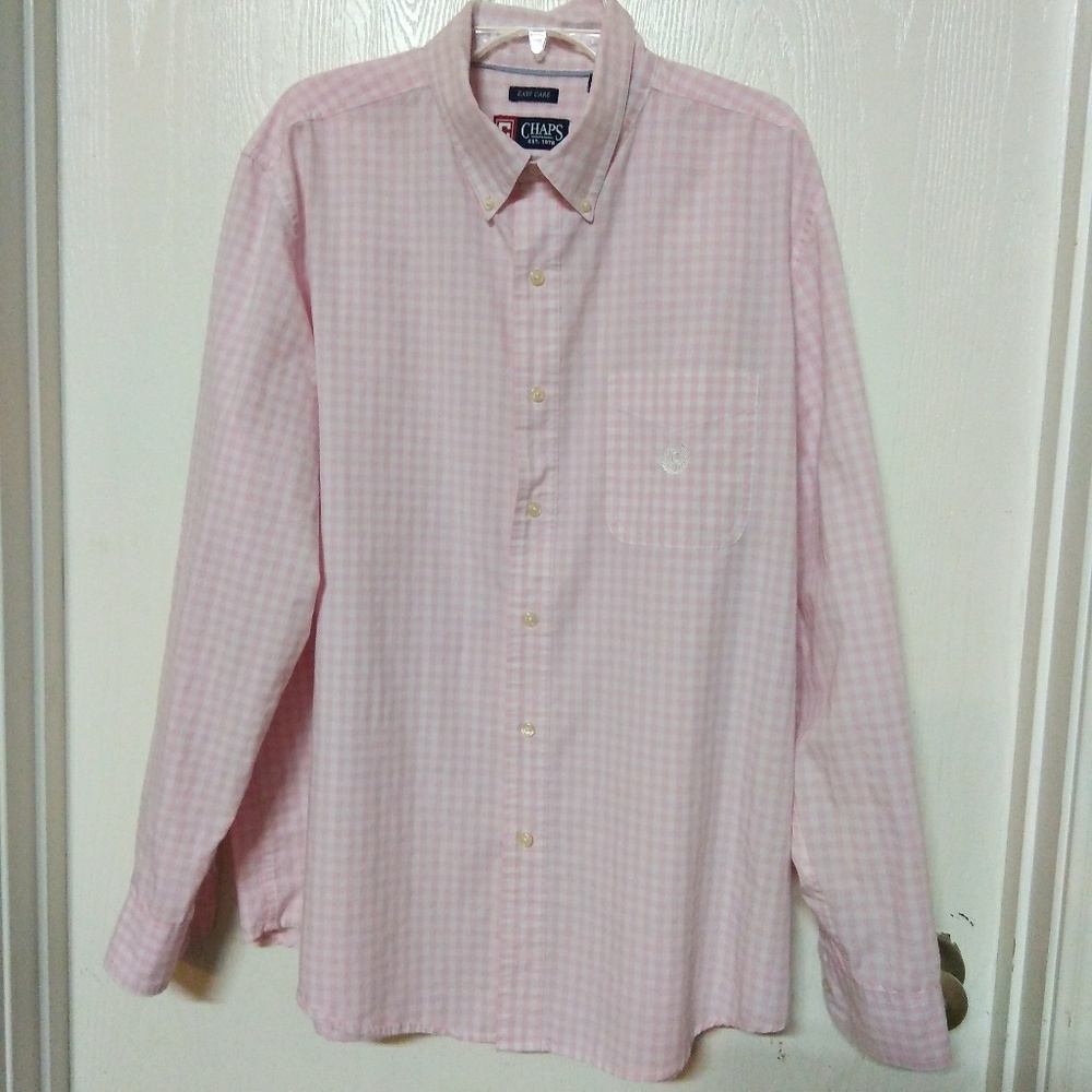Chaps Pastel Pink Gingham Dress Shirt Sz XL/TG